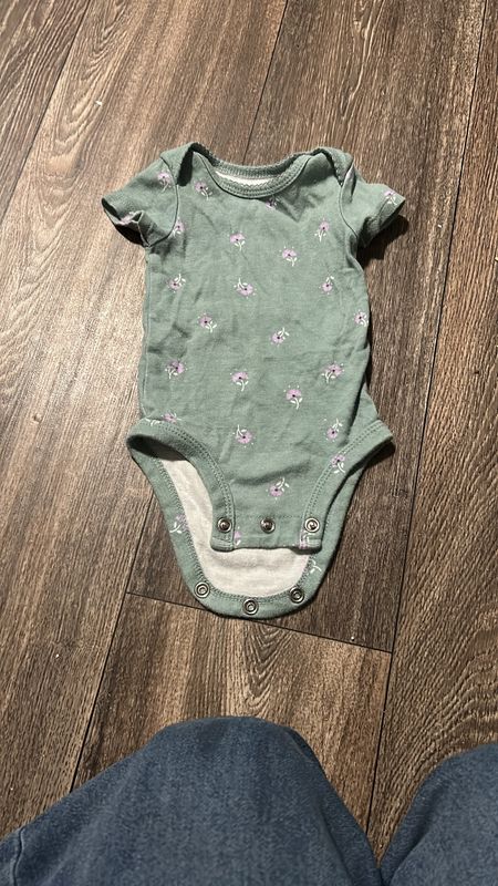 Baby size newborn green with purple flower onesie