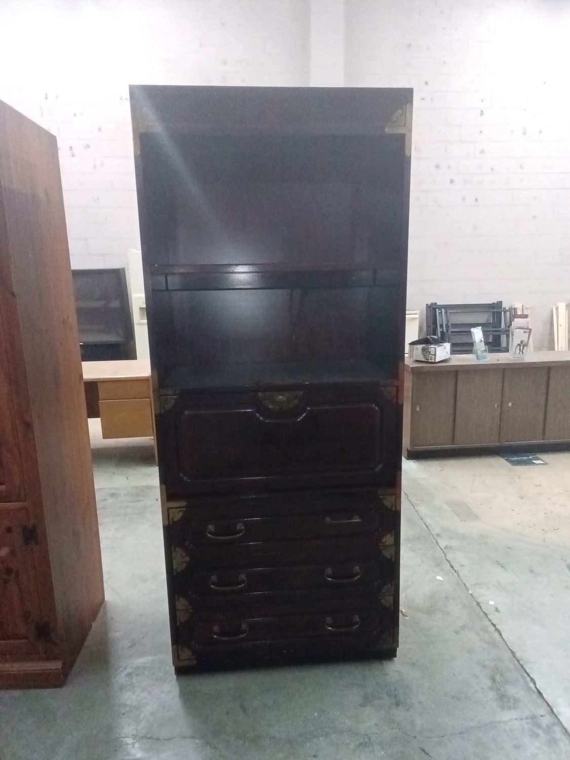 Campaign hutch \secretary desk (Brown with brass embellishments)