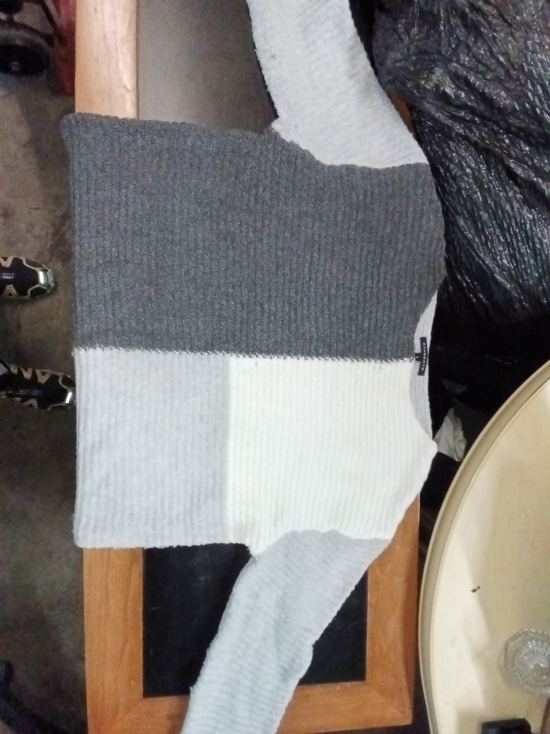 Staccato dark gray light gray and cream long sleeve women's sweater size s