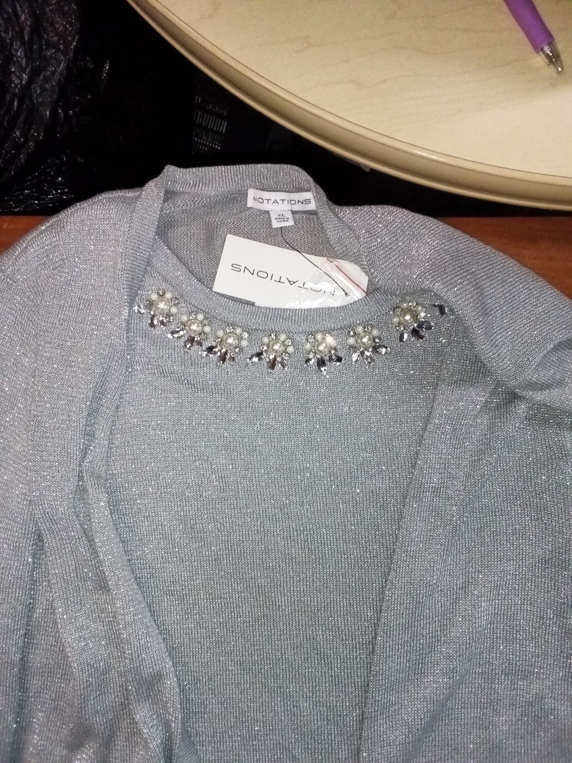 Silver beaded notations sweater size XL