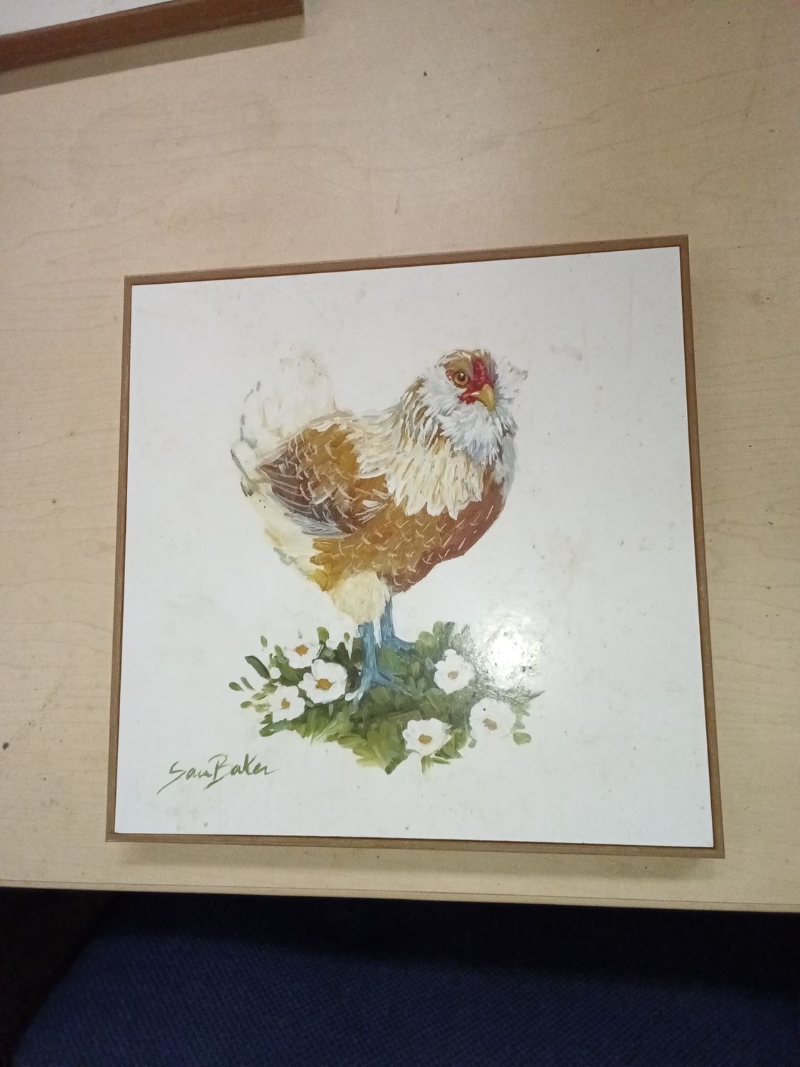 Hen House Ms. Peanut" square art print by Sara Baker