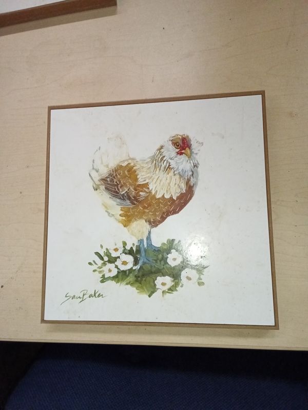 Hen House Ms. Peanut" square art print by Sara Baker