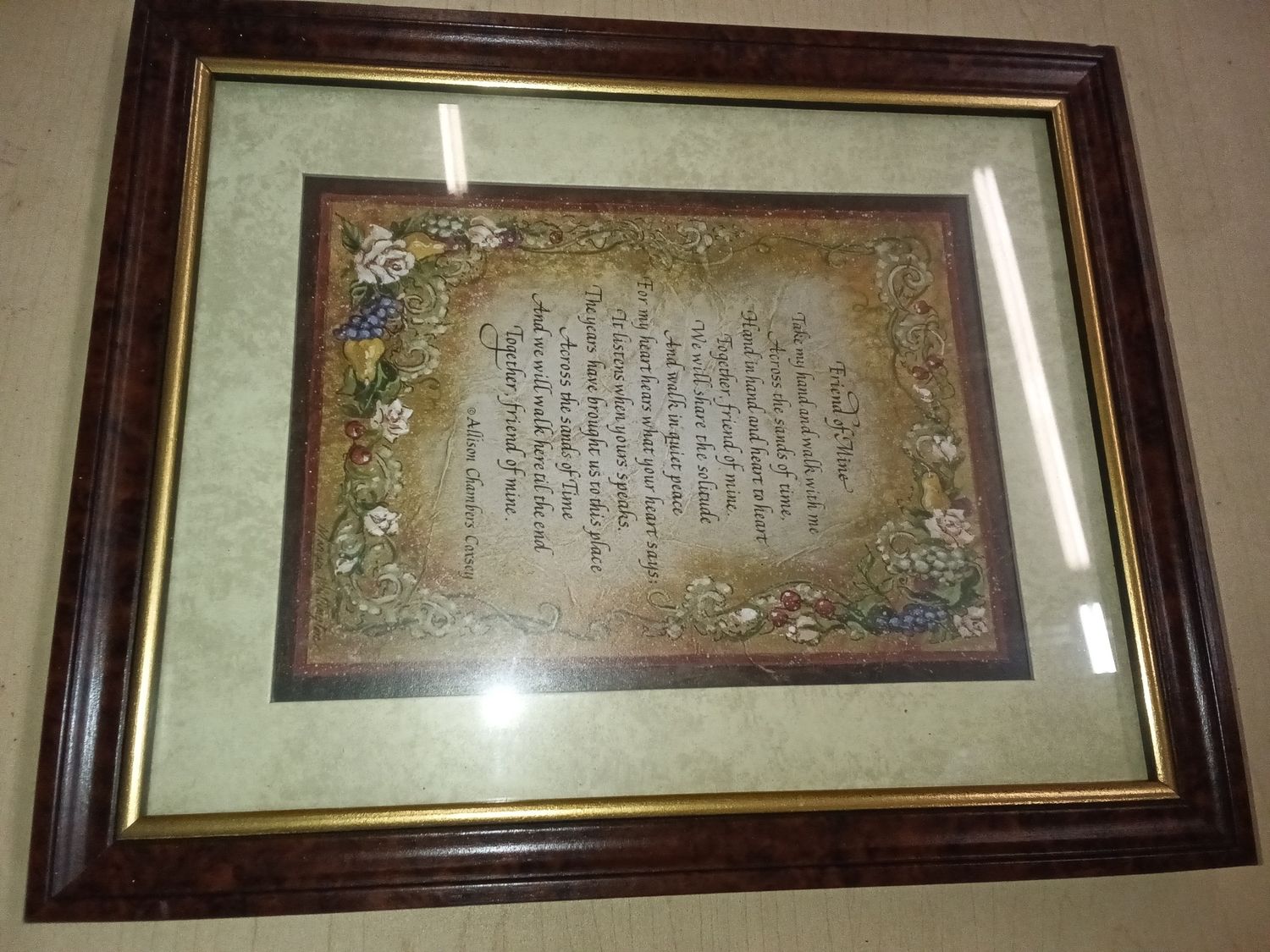 vintage Home Interiors wall art features the poem "Friend of Mine"