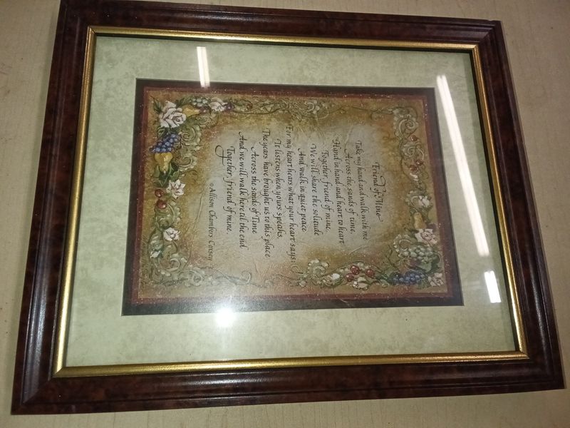 vintage Home Interiors wall art features the poem "Friend of Mine"