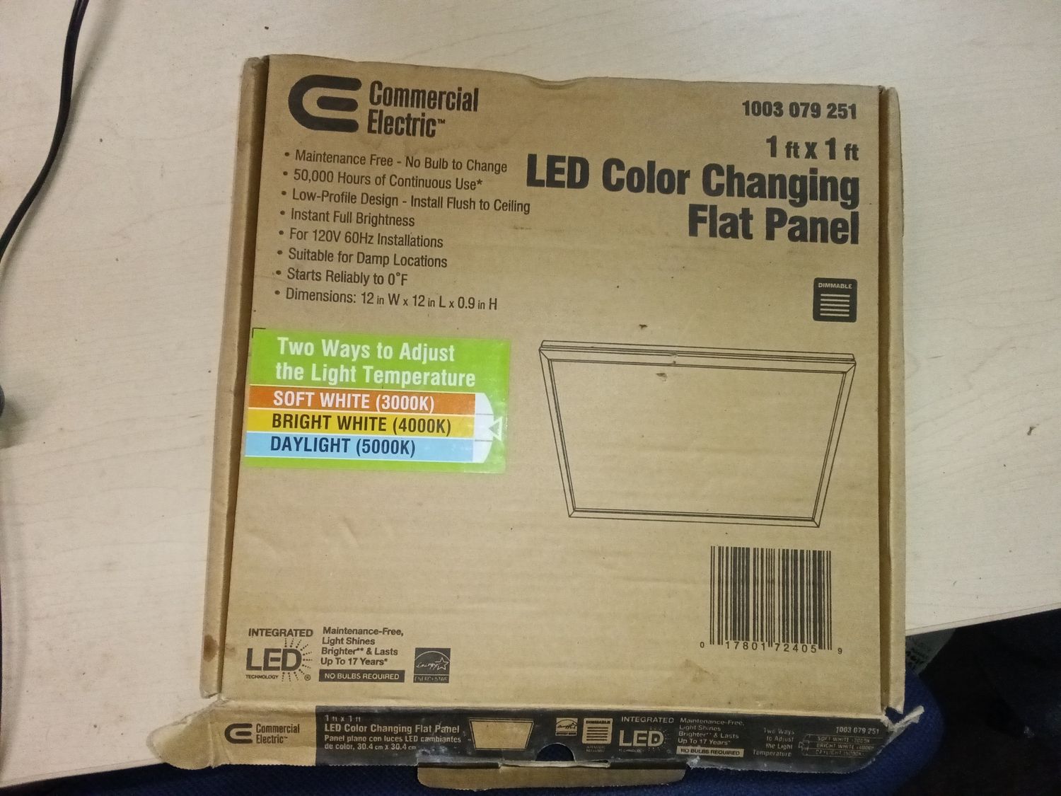 Electric 1ft x 1ft LED Flat Panel features dimmable, color-changing technology with three selectable light temperatures.
