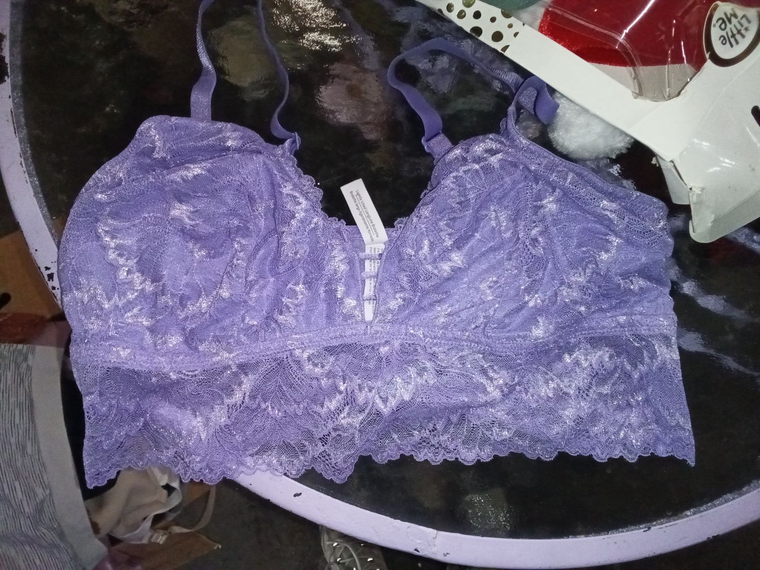 Purple and silver size L bra