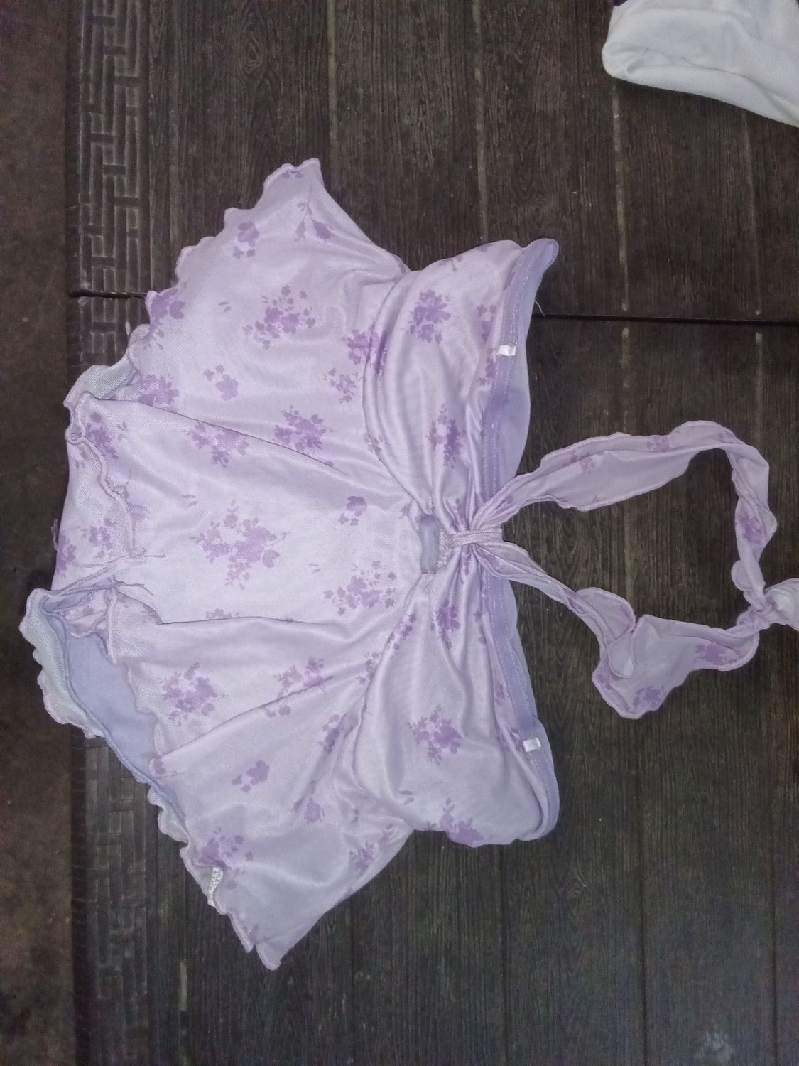 Purple with purple flowers short halter top size small women's