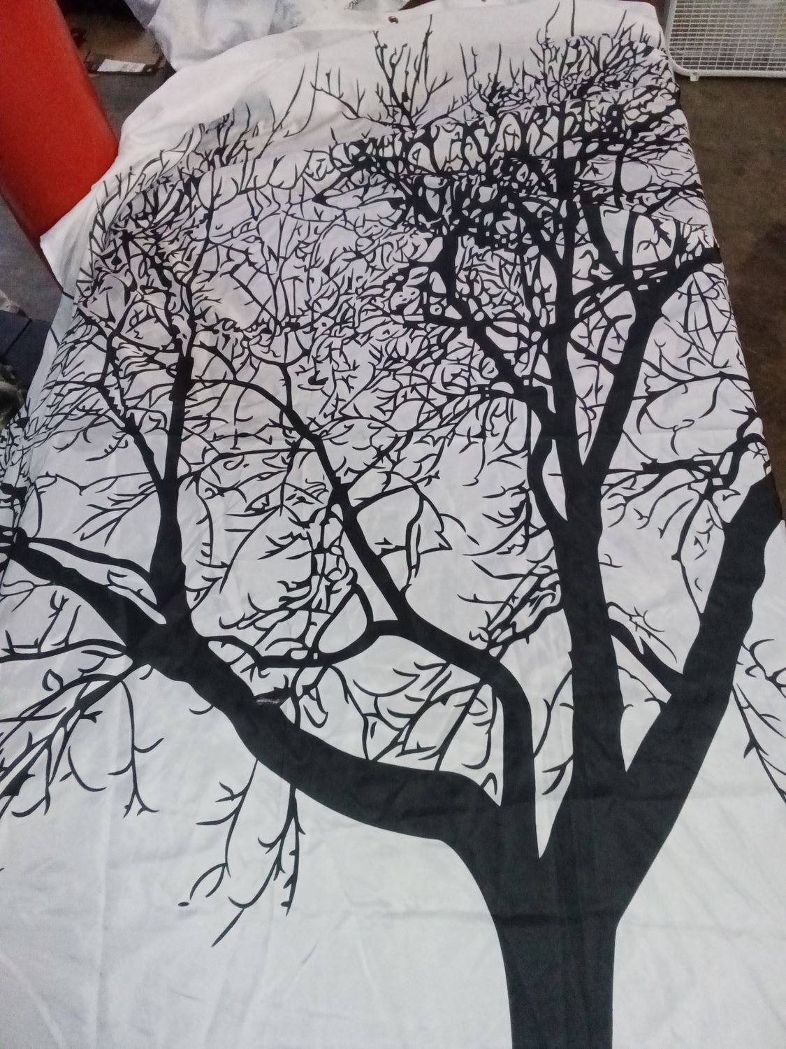 White with black tree shower curtain