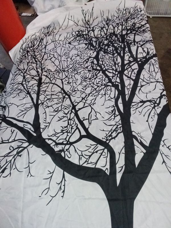 White with black tree shower curtain