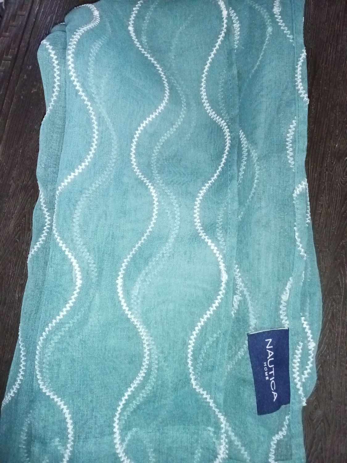 Teal  see through white stripe Nautica curtain