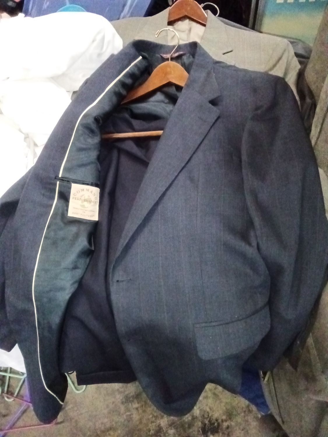 blue Command Performance wool blend blazer features a distinctive herringbone texture and a tailored fit.