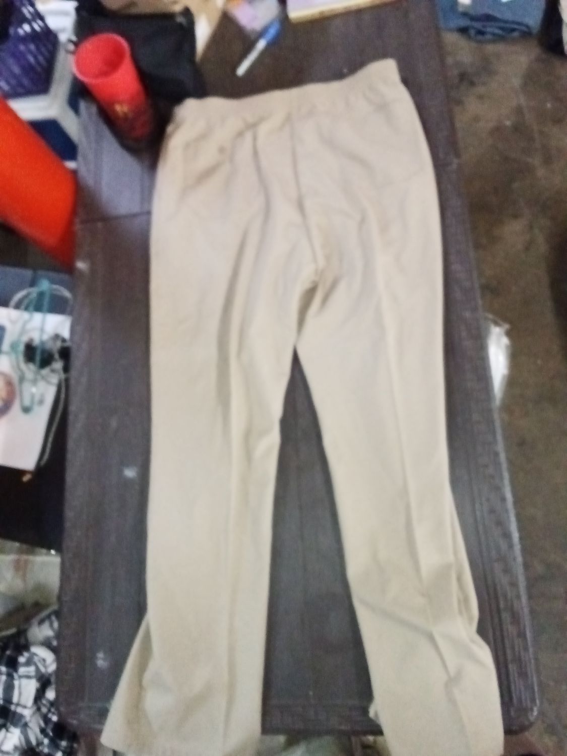 beige, elastic-waist cargo pants size 36x32