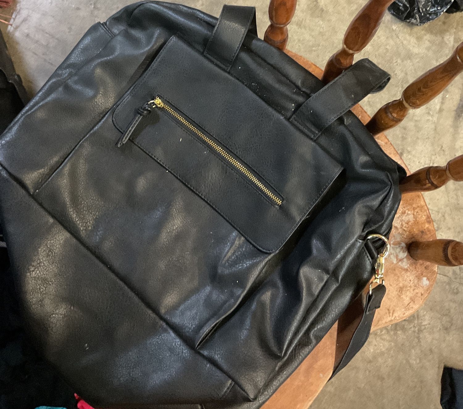 Black faux leather tote bag weekender