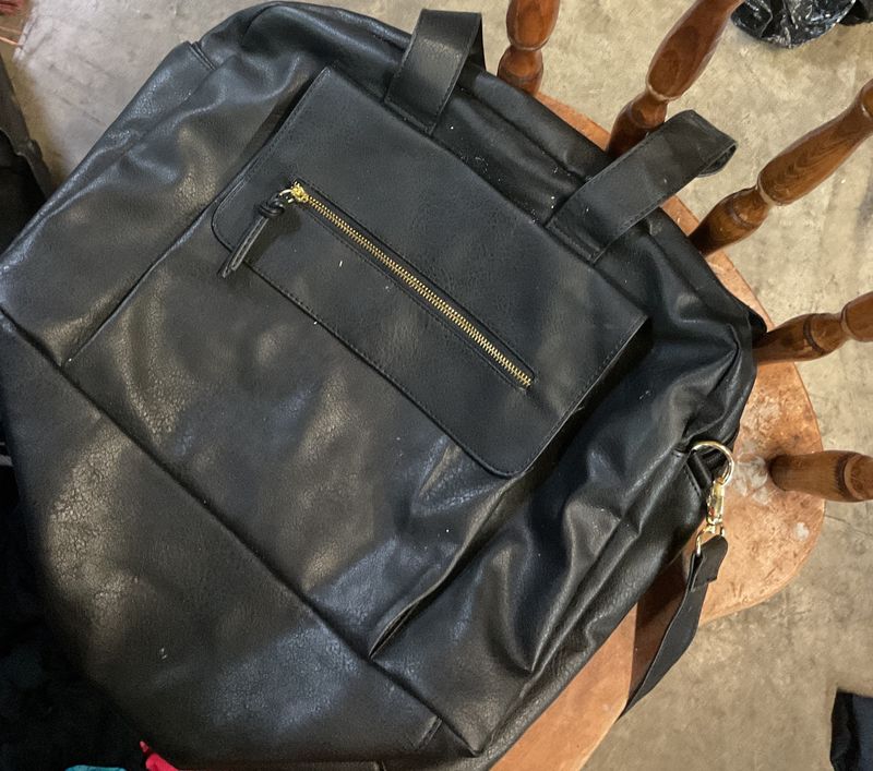 Black faux leather tote bag weekender