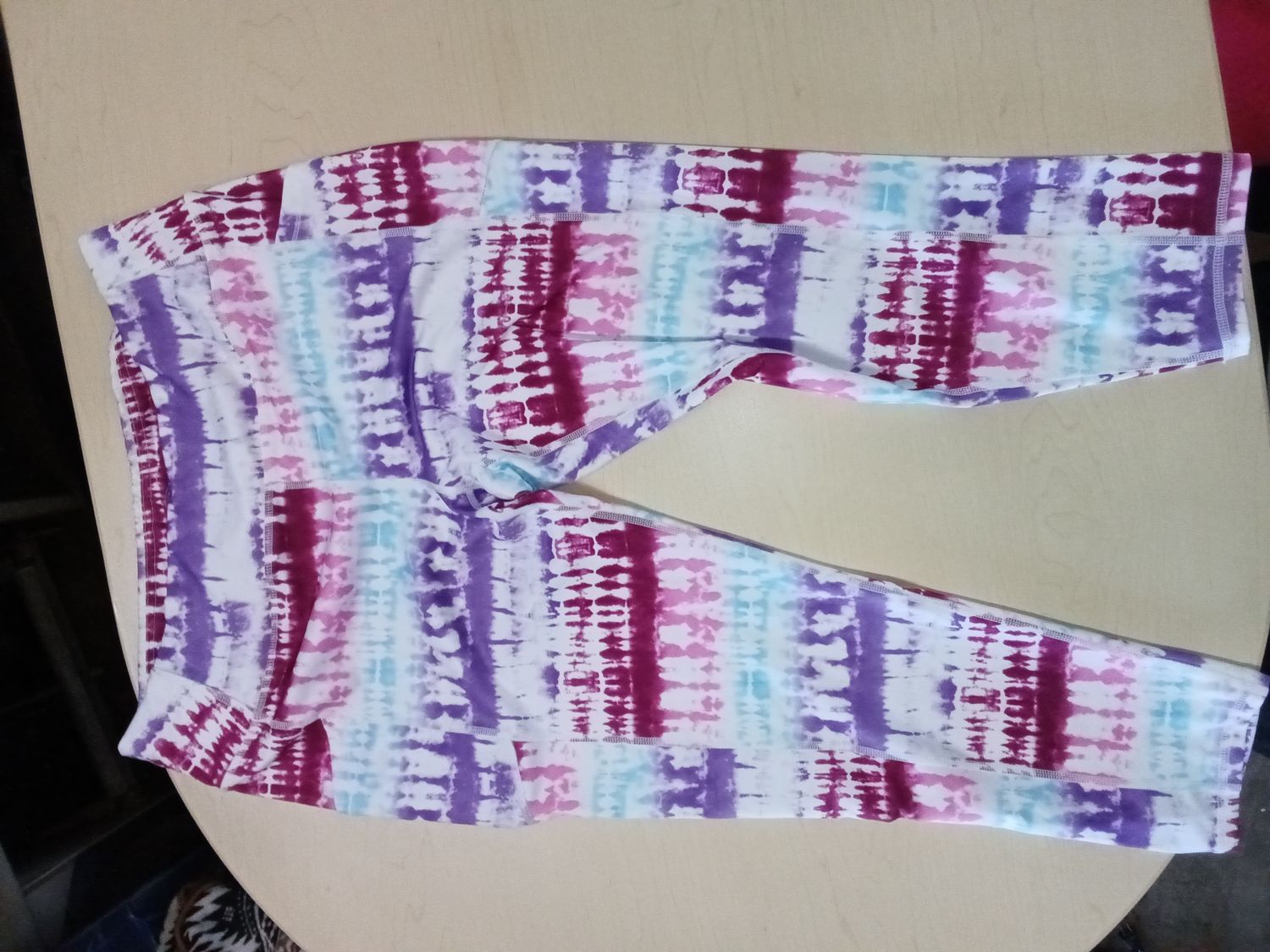 Pro Player Multi-Color Women's Leggings featuring a vibrant magenta, purple, and teal-tinted horizontal tie-dye print.XL