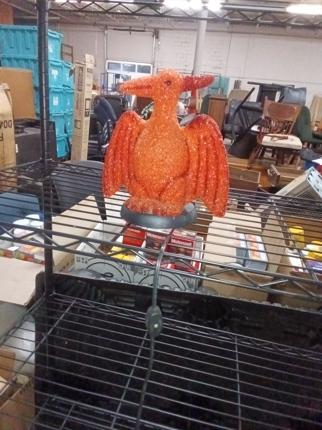 vintage orange melted plastic popcorn Pterodactyl dinosaur accent lamp