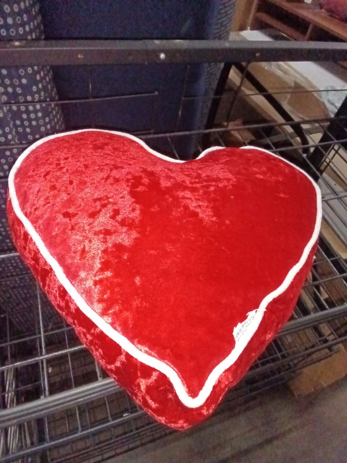 red crushed velvet heart-shaped throw pillow