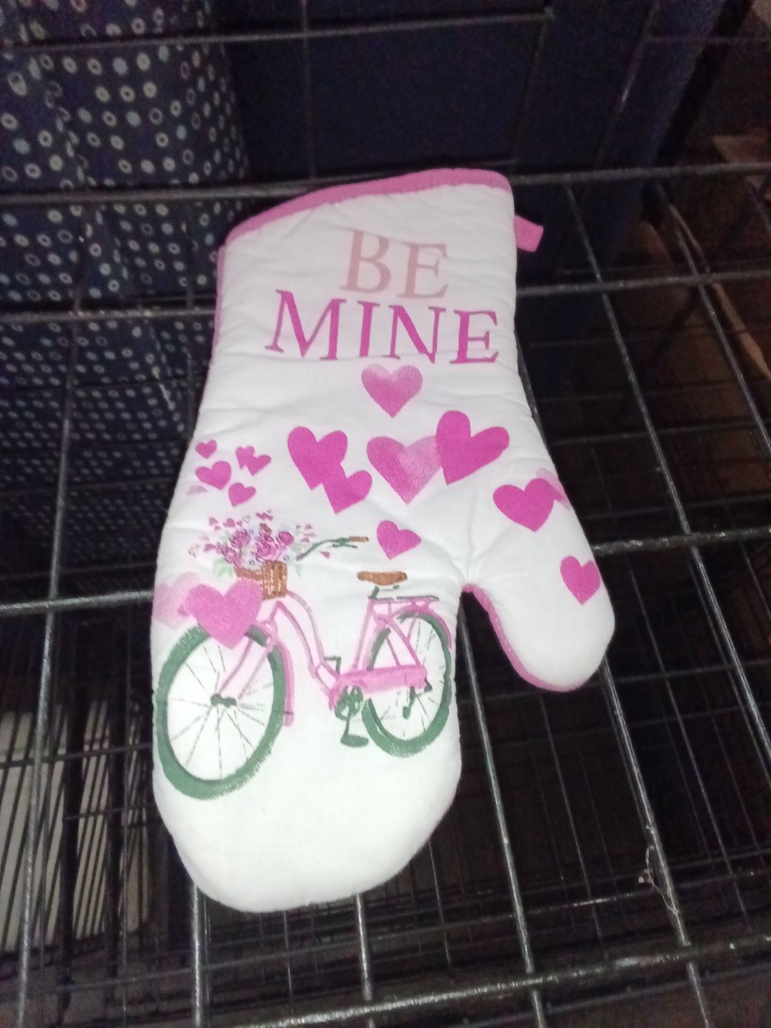 Be Mine" Valentine's Day Pink Bicycle Oven Mitt