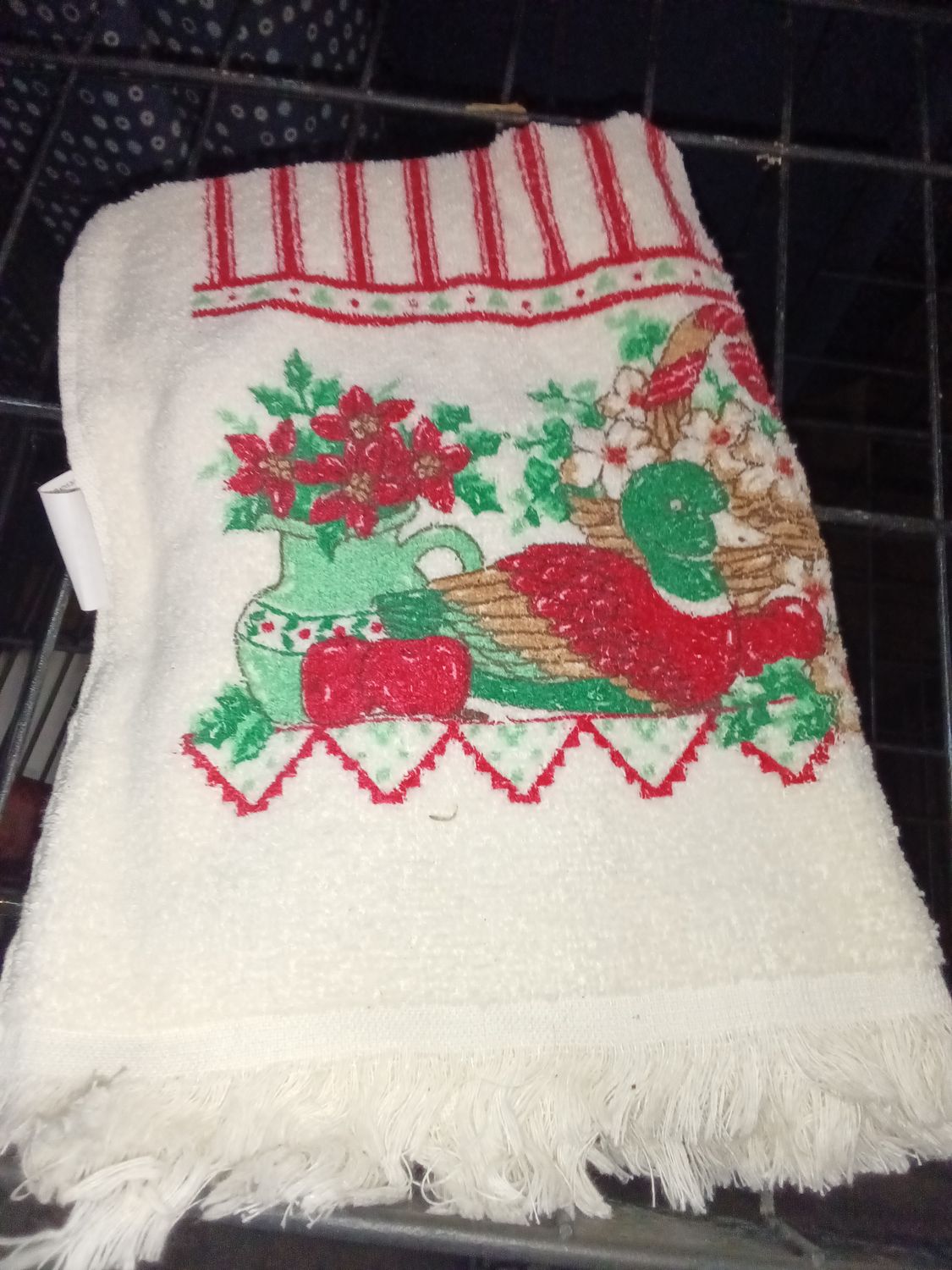 Vintage 1980s Franco Christmas Mallard Duck Fringed Hand Towel