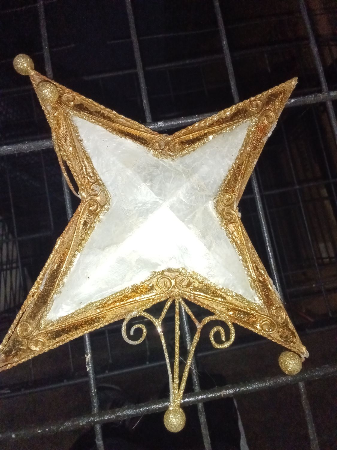 Capiz Shell Star Christmas Tree Topper with Gold Trim