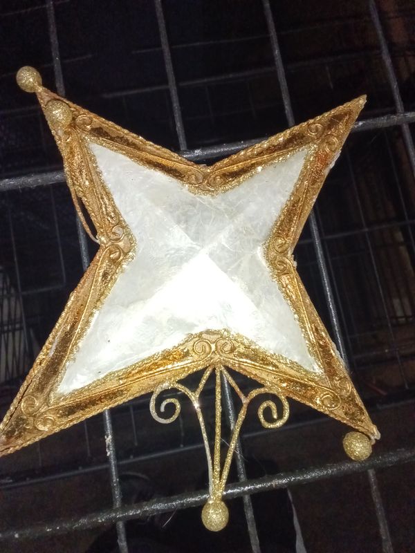 Capiz Shell Star Christmas Tree Topper with Gold Trim