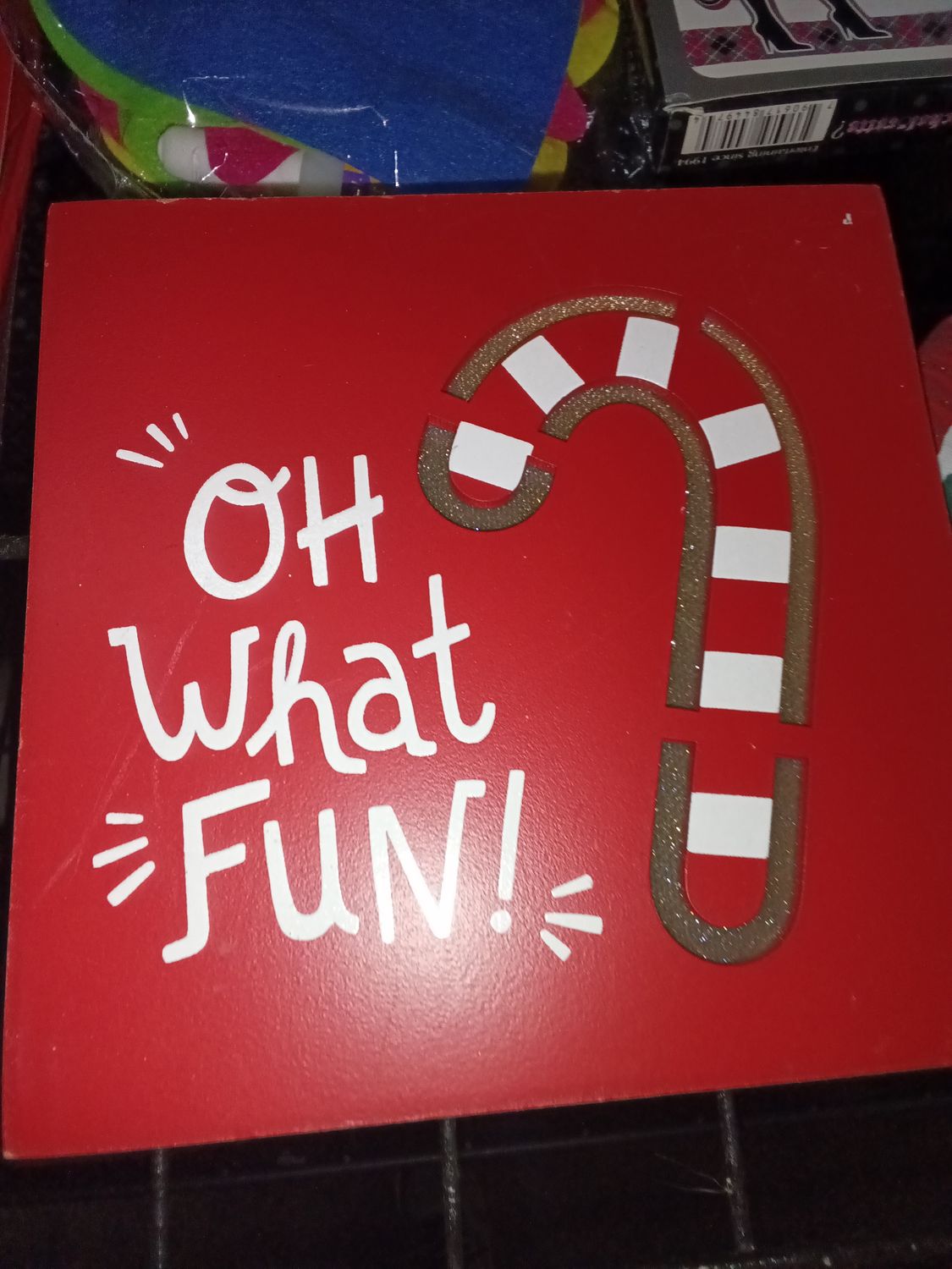 Oh What Fun!" Candy Cane Holiday Wood Box Sign