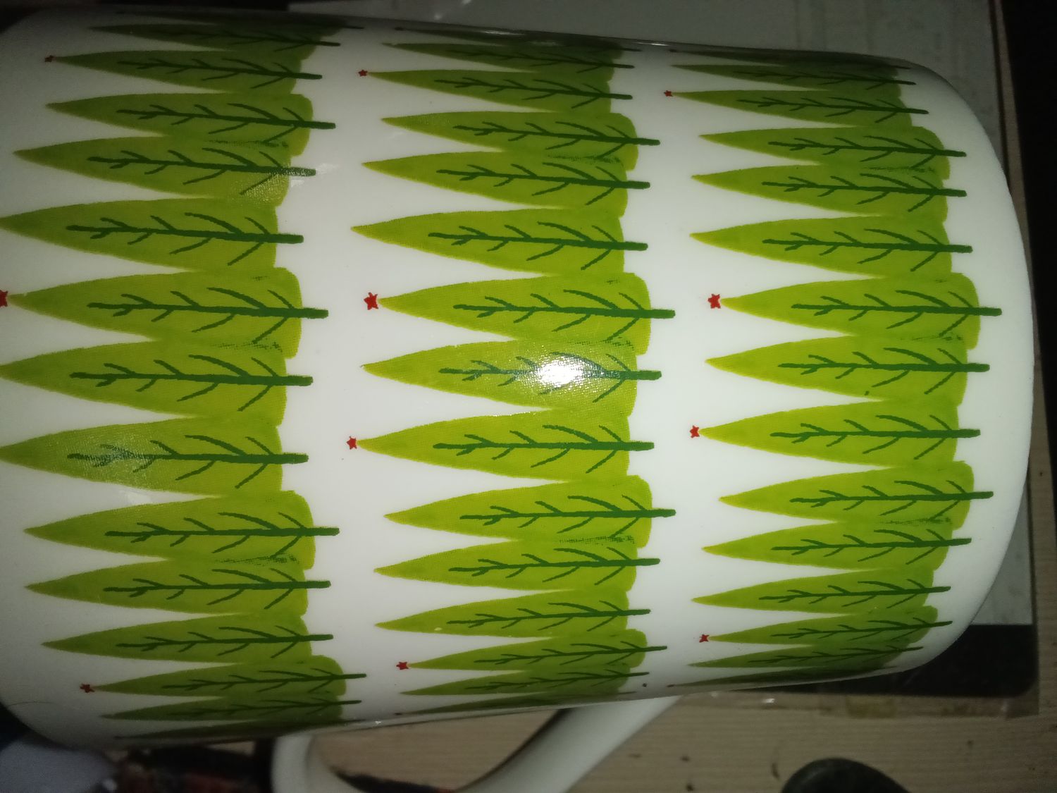 Marimekko Style Ceramic Coffee Mug with Green Leaf Pattern