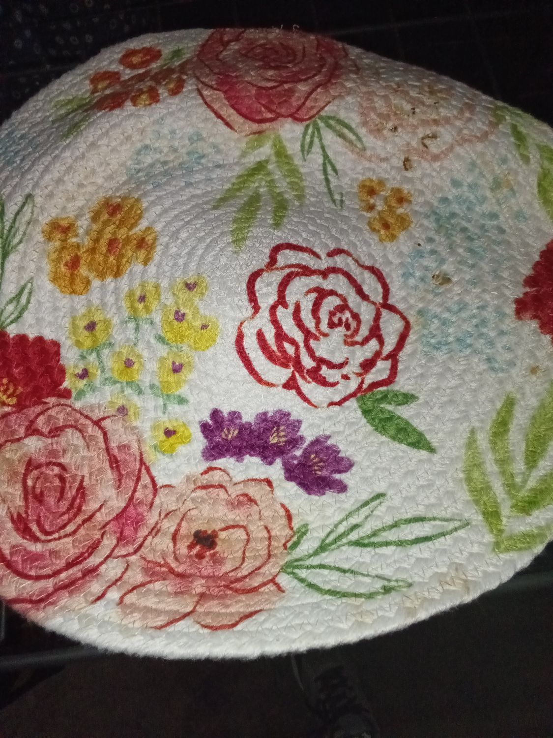 Woven Rope Floral Basket Cushion Accent
