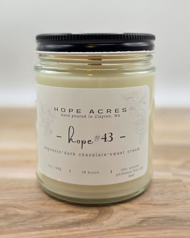 hope #43 espresso*dark chocolate*sweet cream 7oz Soy Candle - Clear