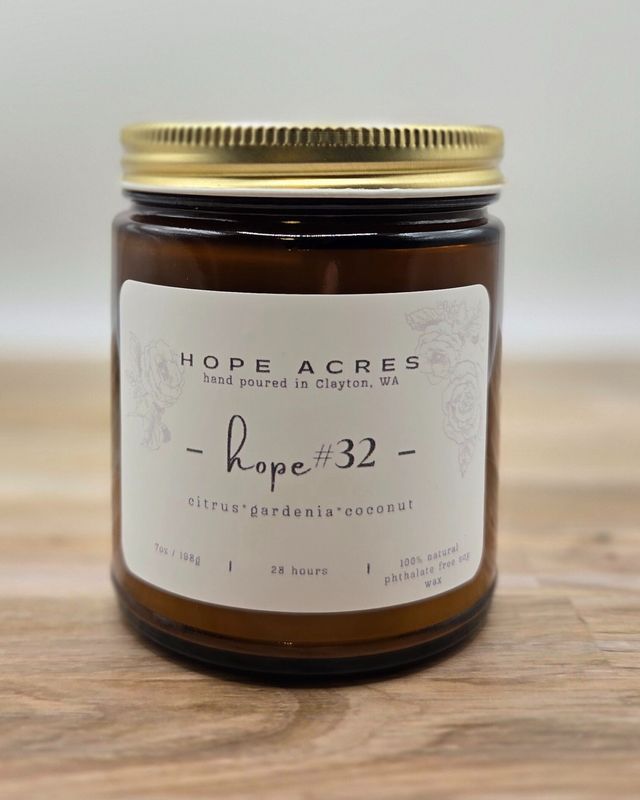 hope #32 citrus*gardenia*coconut 7oz Soy Candle - Amber