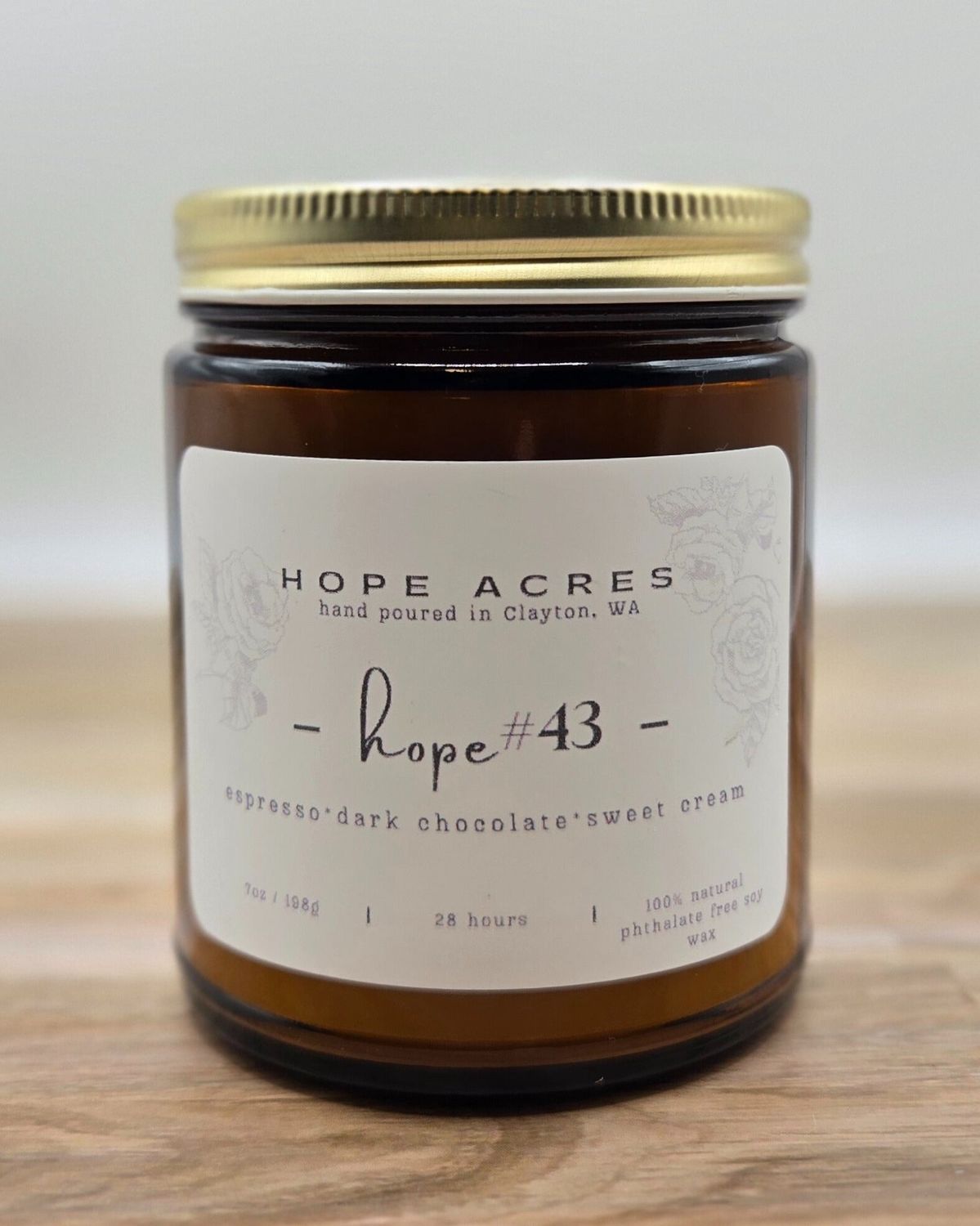 hope #43 espresso*dark chocolate*sweet cream 7oz Soy Candle - Amber