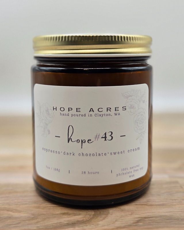 hope #43 espresso*dark chocolate*sweet cream 7oz Soy Candle - Amber