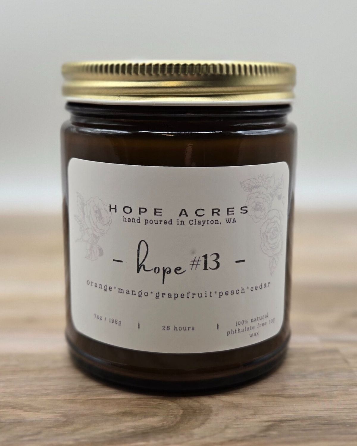 hope #13 orange*mango*peach*cedar 7oz Soy Candle - Amber