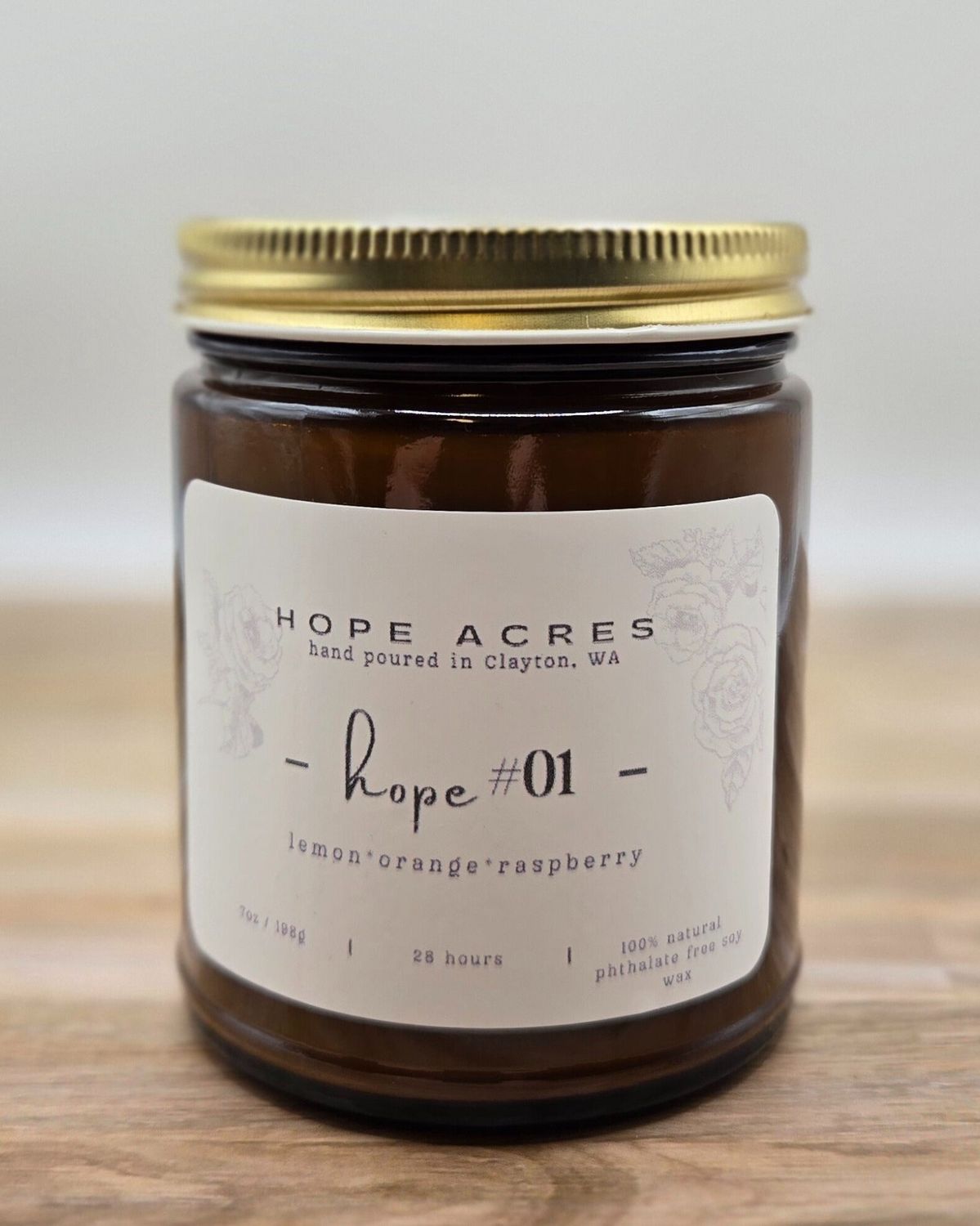 hope #01 lemon*orange*raspberry 7oz Soy Candle - Amber