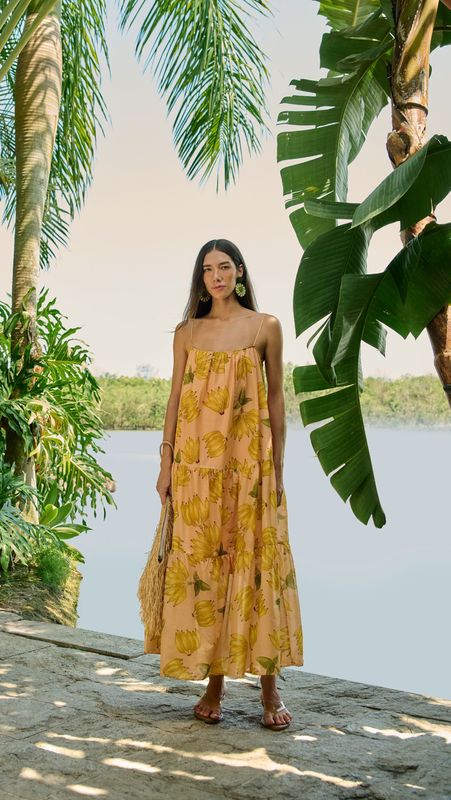 Farm Rio Vestido Largo Banana Plateado