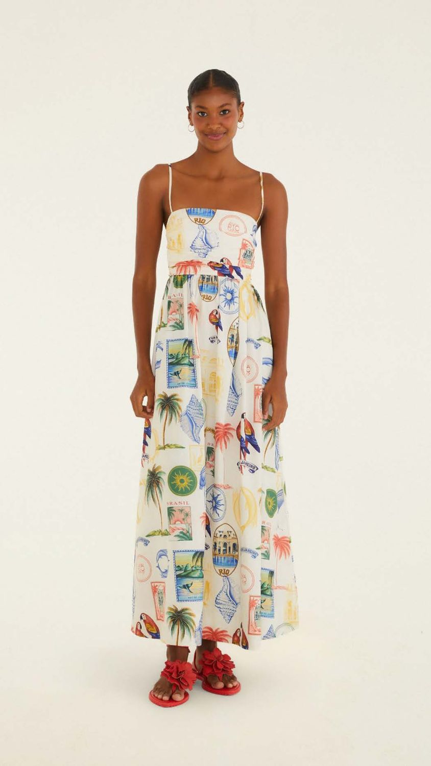 Farm Rio Vestido Tropical Cropped Vintage