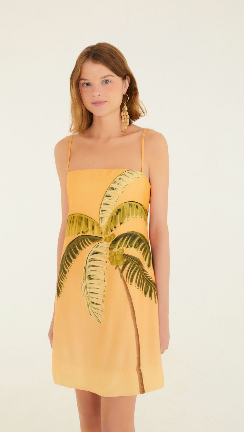 Farm Rio Vestido Corto Itacare Coqueiro Naranja