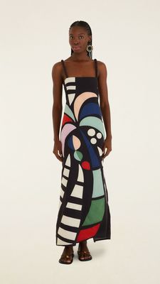 Farm Rio Vestido Cutwork Coqueiros