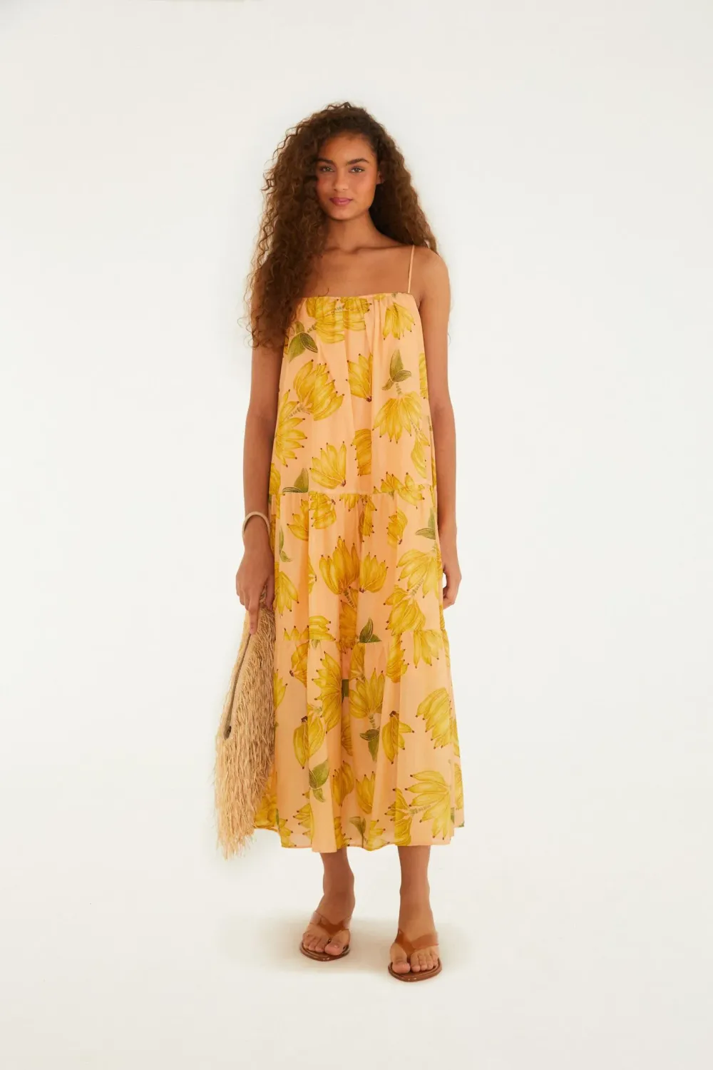 Farm Rio Vestido Largo Banana Plateado