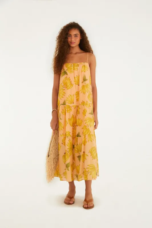 Farm Rio Vestido Largo Banana Plateado