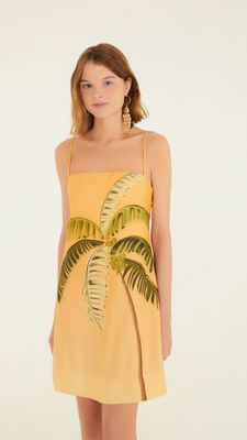 Farm Rio Vestido Corto Itacare Coqueiro Naranja