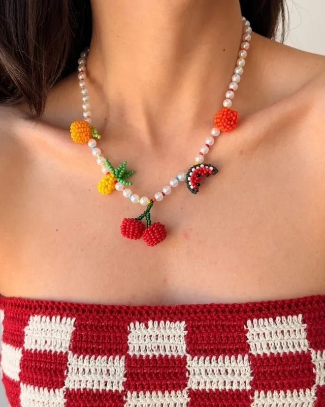 Collar Salada de Frutas Miçanga Fio Perolado