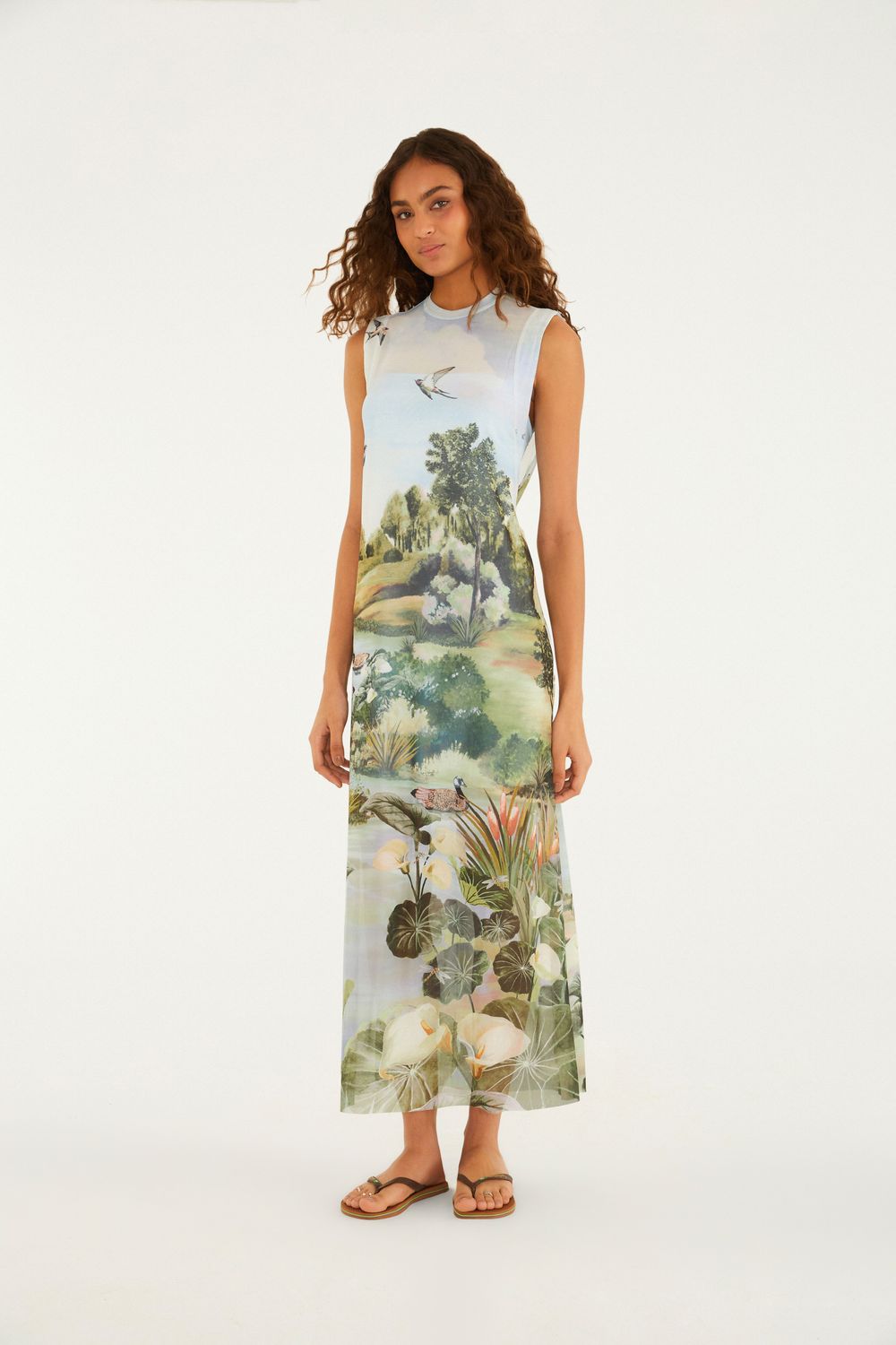 Farm Rio Vestido Boa Vista con sobrecapa de mesh