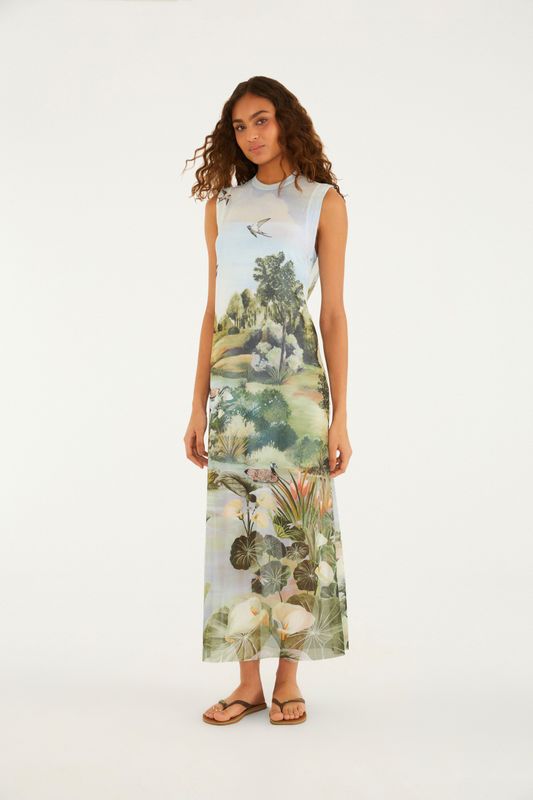 Farm Rio Vestido Boa Vista con sobrecapa de mesh