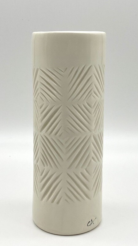 carved cylinder vase - clear glaze carved cylinder vase - clear glaze