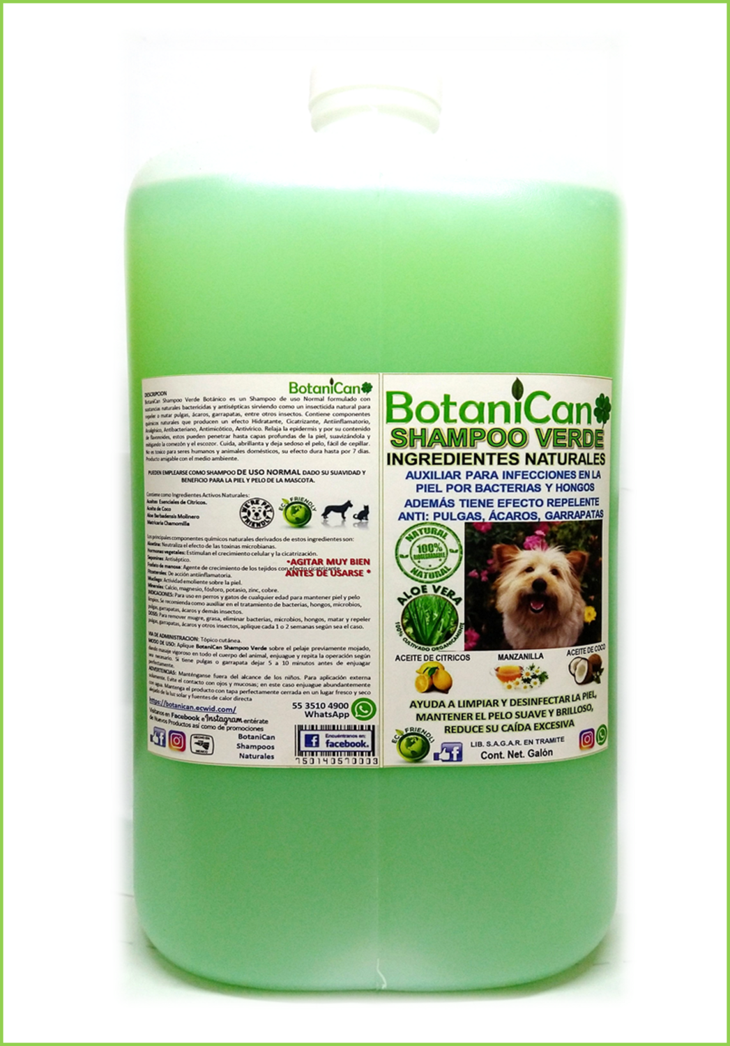 Shampoo Verde Botánico - Uso Normal - Repelente, Antihongos y Más!!. Galon!