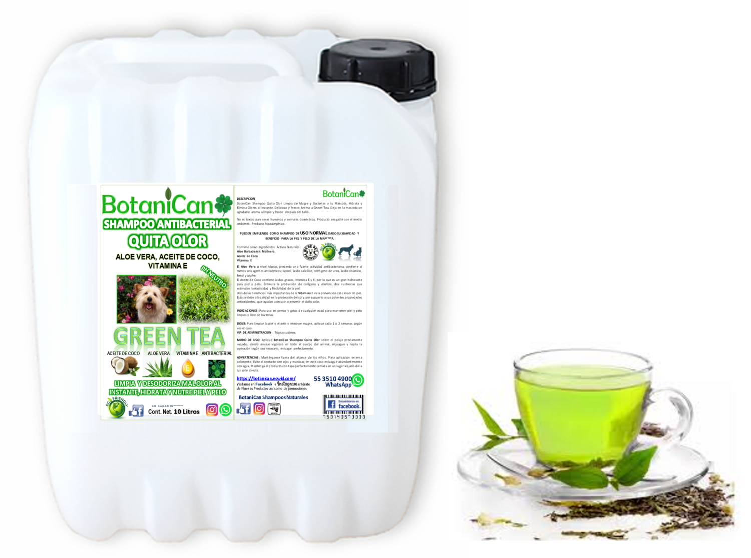 Shampoo Green Tea Antibacterial Quita Olor 10 Litros