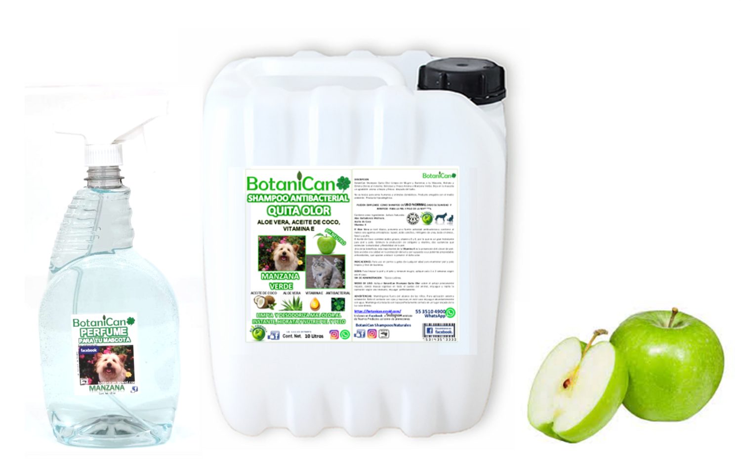 Kit Shampoo Manzana Verde Antibacterial Quita Olor 10 Litros + Perfume 1 Litro