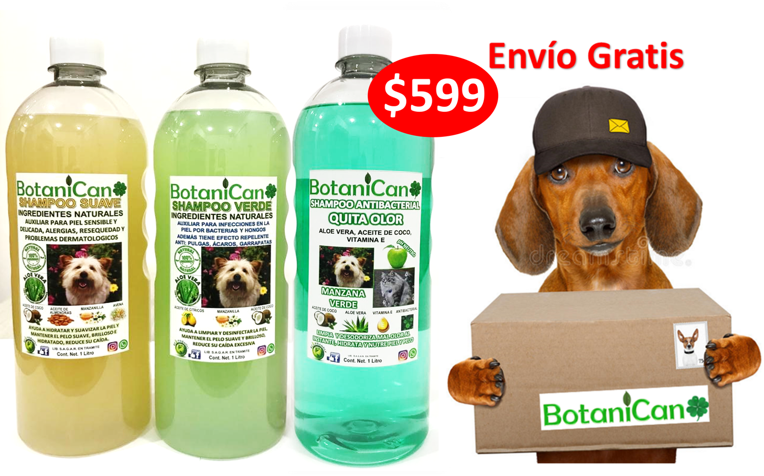 Kit Botánico Para Casos Leves A Severos De La Piel Y Pelo + Shampoo Antibacterial Quita Olor Manzana Verde!! Envío Incluido!!
