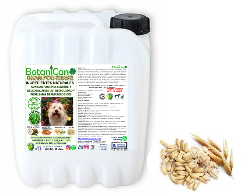 Shampoo Suave e Hidratante Botánico - Piel Sensible y Más! (7en1). Presentación 10 Litros